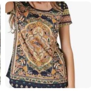 Lucky Brand Women's Navy Aztec Patterned Tee 2X boho festival